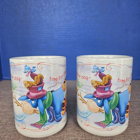 Disney Winnie The Pooh Set of 2 Coffee Mugs Snow Day Time For Play Tigger - Picture 2 of 9
